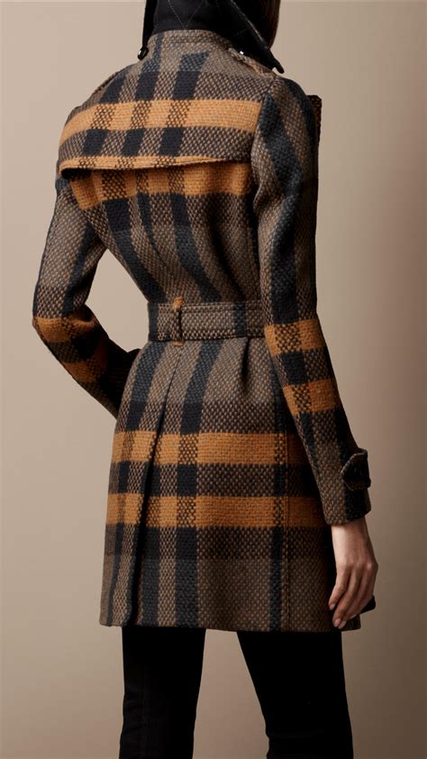 mid-length woven check wool trench coat burberry|vintage burberry trench coat.